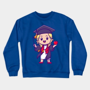 Cute Girl Graduation Cartoon Crewneck Sweatshirt